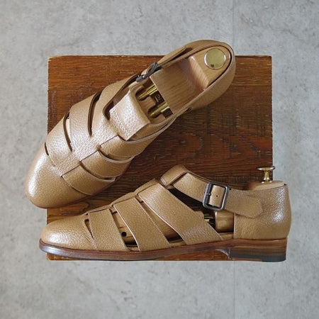 美品★(伊)F.LLIジャコメッティ SIZE 40.5【貴重★イノシシ革/グルカサンダル/FG166】FAUSTO/薄茶/メンズ/Giacometti★k045