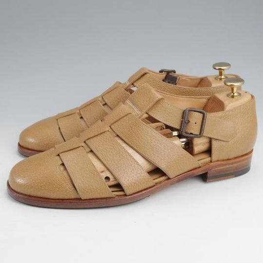 美品★(伊)F.LLIジャコメッティ SIZE 40.5【貴重★イノシシ革/グルカサンダル/FG166】FAUSTO/薄茶/メンズ/Giacometti★k045