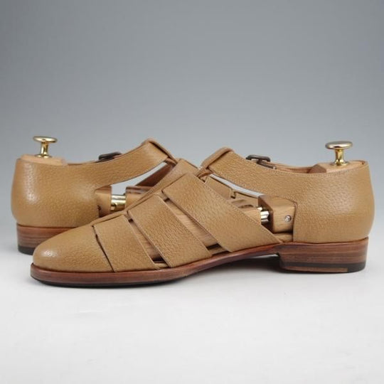 美品★(伊)F.LLIジャコメッティ SIZE 40.5【貴重★イノシシ革/グルカサンダル/FG166】FAUSTO/薄茶/メンズ/Giacometti★k045