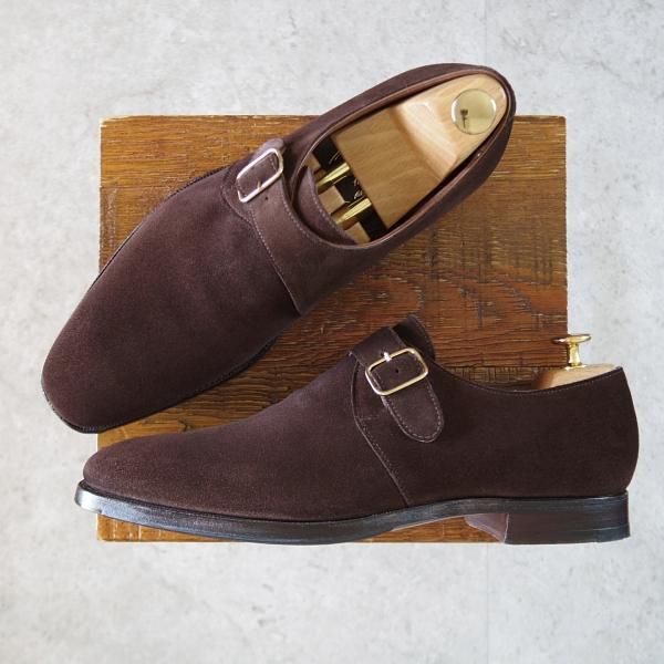 極美品★クロケット&ジョーンズ 8E【貴重★(英)ジョージクレバリー別注/モンクストラップ】スエード/濃茶/Crockett&Jones★k046