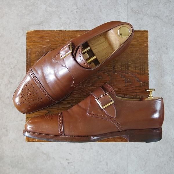 ★(伊)BONORA/ボノーラ SIZE 7.5【貴重★ハンドソーンウェルテッド製法/旧ボノーラ】モンクストラップ/カーフ/茶/メンズ★k047