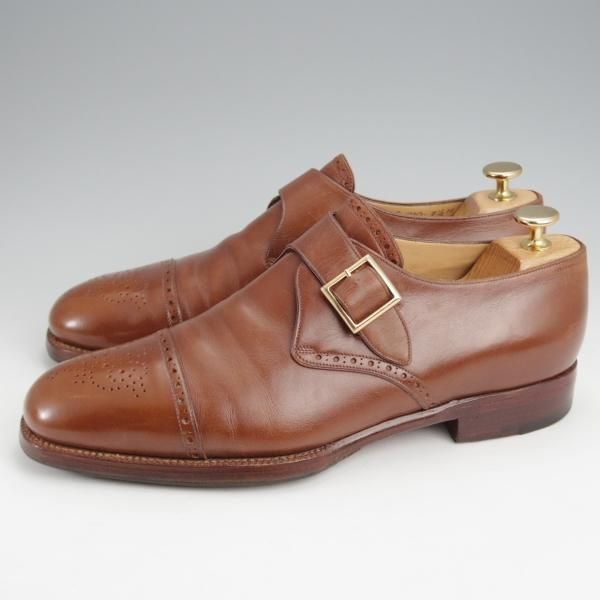 ★(伊)BONORA/ボノーラ SIZE 7.5【貴重★ハンドソーンウェルテッド製法/旧ボノーラ】モンクストラップ/カーフ/茶/メンズ★k047