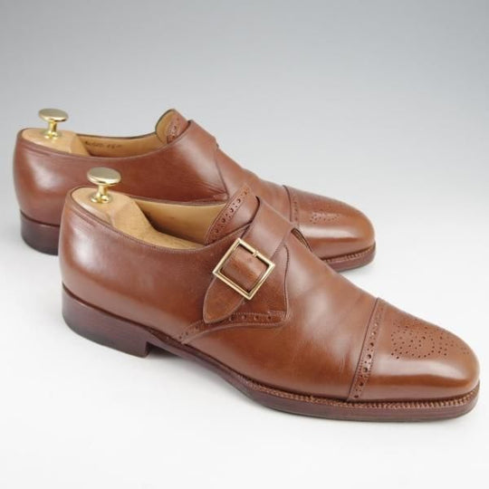 ★(伊)BONORA/ボノーラ SIZE 7.5【貴重★ハンドソーンウェルテッド製法/旧ボノーラ】モンクストラップ/カーフ/茶/メンズ★k047