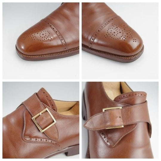 ★(伊)BONORA/ボノーラ SIZE 7.5【貴重★ハンドソーンウェルテッド製法/旧ボノーラ】モンクストラップ/カーフ/茶/メンズ★k047