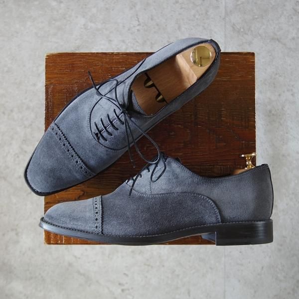 未使用★(伊)サントーニ SIZE 5.5【★パンチドキャップトゥ/3066】スエード/灰/メンズ/Santoni★k062