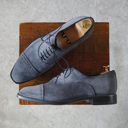 未使用★(伊)サントーニ SIZE 5.5【★パンチドキャップトゥ/3066】スエード/灰/メンズ/Santoni★k062