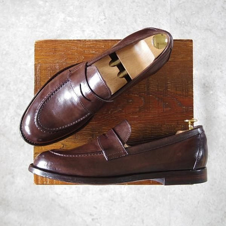 未使用★(伊製)オフィチーネ・クリエイティブ SIZE 40.5【定価￥74,800-★ブラックラピド製法/コインローファー】IVY002/濃茶★k065