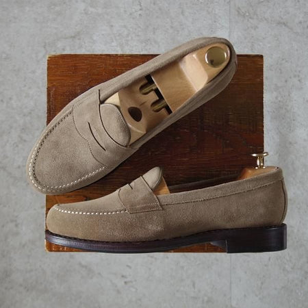 未使用★ジャランスリワヤ SIZE 7.5【定価￥35,200-★コインローファー/BEAMS LIGHTS別注】スエード/薄茶/メンズ/JALAN SRIWIJAWA★k092