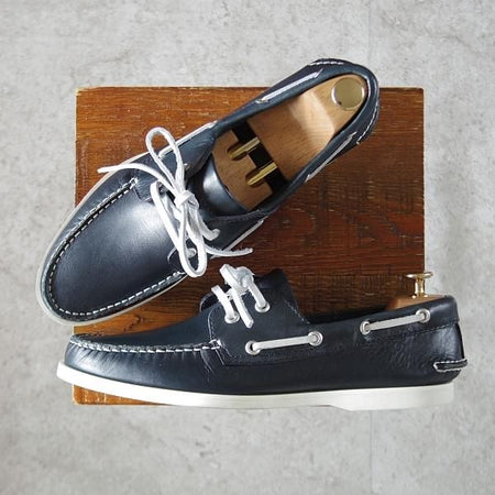 未使用★三陽山長 Lサイズ(UK8.5程度)【定価￥25,300-★デッキシューズ/紺】モカシン/オイルドレザー/メンズ/Sanyo Yamacho★k093