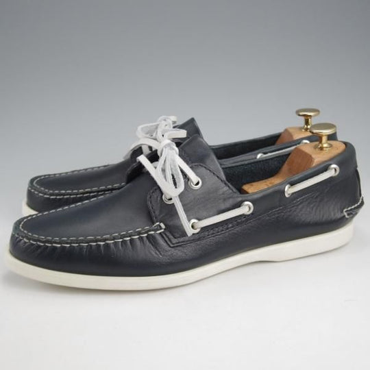 未使用★三陽山長 Lサイズ(UK8.5程度)【定価￥25,300-★デッキシューズ/紺】モカシン/オイルドレザー/メンズ/Sanyo Yamacho★k093
