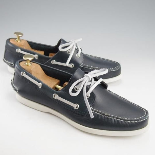 未使用★三陽山長 Lサイズ(UK8.5程度)【定価￥25,300-★デッキシューズ/紺】モカシン/オイルドレザー/メンズ/Sanyo Yamacho★k093