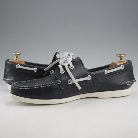 未使用★三陽山長 Lサイズ(UK8.5程度)【定価￥25,300-★デッキシューズ/紺】モカシン/オイルドレザー/メンズ/Sanyo Yamacho★k093