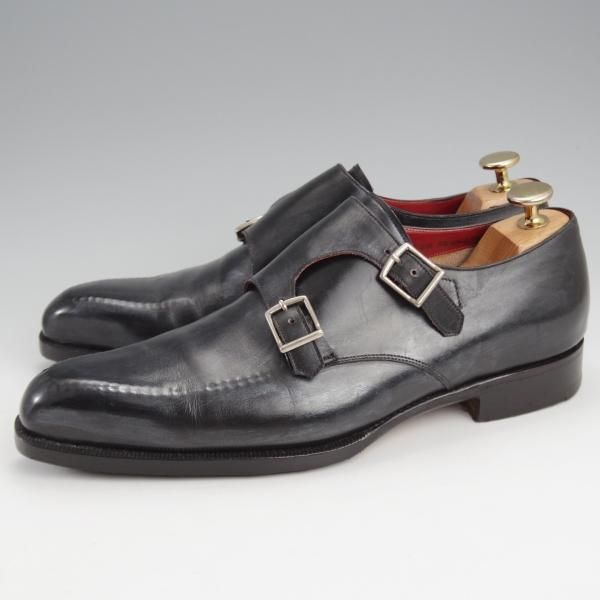 美品★(伊)シルヴァノ・ラッタンジ SIZE 5.5【ハンドソーンウェルテッド製法★シャドウステッチ/ダブルモンク】カーフ/黒/メンズ★k105