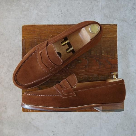 極美品★J.M.ウエストン 6C【現行定価￥137,500-★180/コインローファー】41ラスト/スエード/茶/Weston/ウェストン★k107