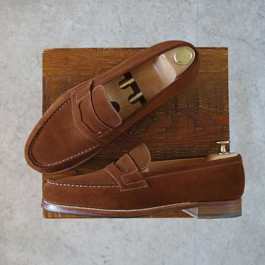 極美品★J.M.ウエストン 6C【現行定価￥137,500-★180/コインローファー】41ラスト/スエード/茶/Weston/ウェストン★k107