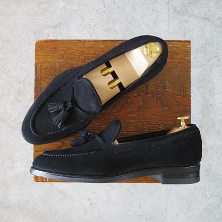 極上★三陽山長 SIZE 6【定価￥80,300-★鹿三郎/R2010ラスト】タッセルローファー/スエード/黒/ROKUSABURO/Sanyo Yamacho★k141