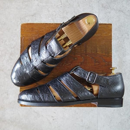 極美品★(伊)F.LLIジャコメッティ SIZE 42【定価￥143,000-★オーストリッチ/グルカサンダル/FG166】黒/メンズ/Giacometti★k147