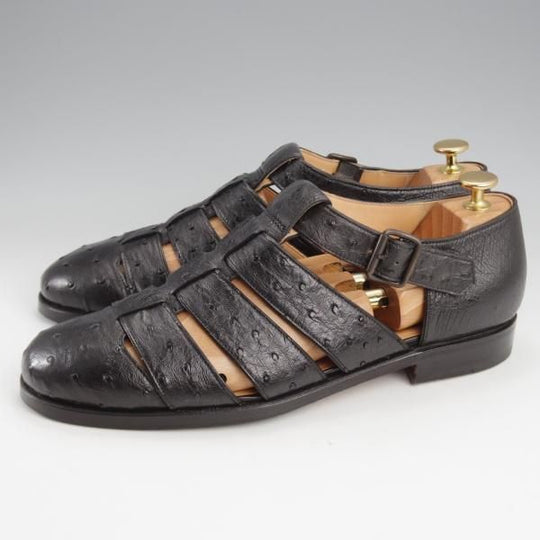 極美品★(伊)F.LLIジャコメッティ SIZE 42【定価￥143,000-★オーストリッチ/グルカサンダル/FG166】黒/メンズ/Giacometti★k147