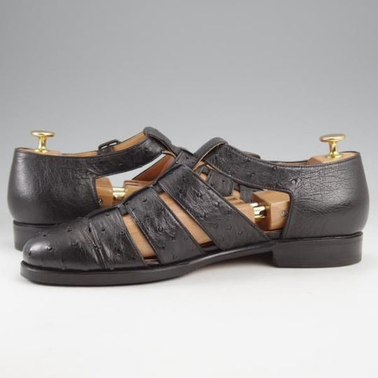 極美品★(伊)F.LLIジャコメッティ SIZE 42【定価￥143,000-★オーストリッチ/グルカサンダル/FG166】黒/メンズ/Giacometti★k147