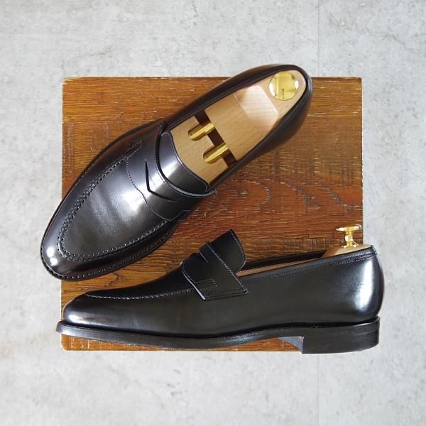 極美品★クロケット&ジョーンズ 5E【定価￥90,200-★SYDNEY/シドニー】コインローファー/CITYソール/341ラスト/黒/Crockett&Jones★k157