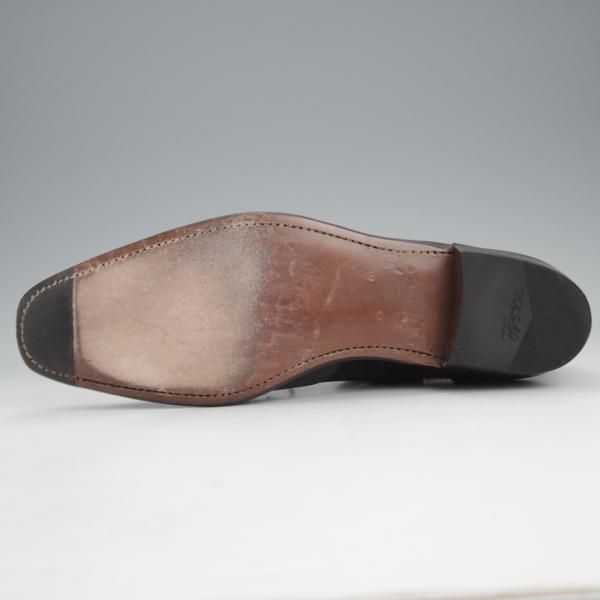 美品★宮城興業 UK7.5程度【パターンオーダー品★コンビ仕様/フルブローグ】ポリッシュレザー×ヌバック/黒/メンズ/MIYAGI KOGYO★k162