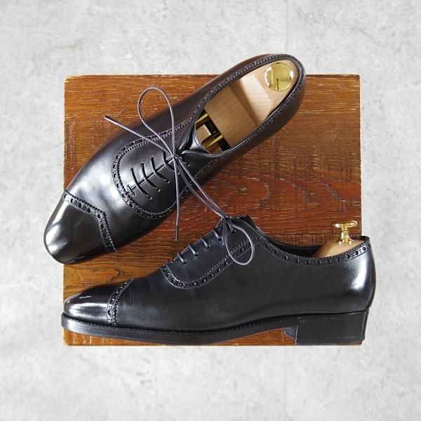 極上★銀座ヨシノヤ 23.5EE【現オーダー価格25万円〜★ドイツボックス仕様/ハンドソーンウェルテッド製法】ダイヤモンドチップ/黒★k191