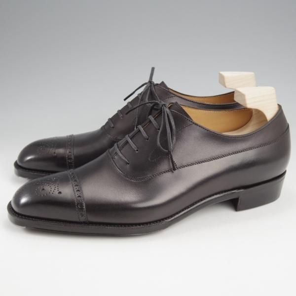 未使用★(福岡)Corno blu/コルノブルゥ UK7.5程度【現オーダー価格￥96,800〜★専用シューツリー付/セミブローグ】カーフ/黒★k209