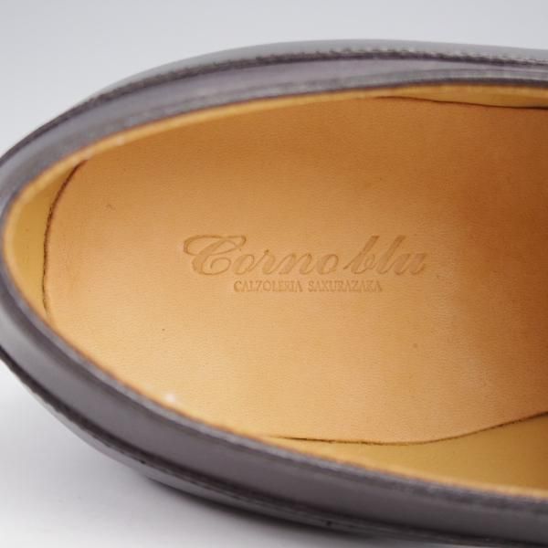 未使用★(福岡)Corno blu/コルノブルゥ UK7.5程度【現オーダー価格￥96,800〜★専用シューツリー付/セミブローグ】カーフ/黒★k209