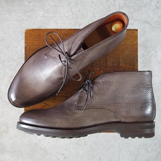 未使用★(伊)サントーニ SIZE 8【貴重★グッドイヤー・ボローニャ製法/チャッカブーツ】11764/グレインレザー/灰茶/メンズ/Santoni★k234