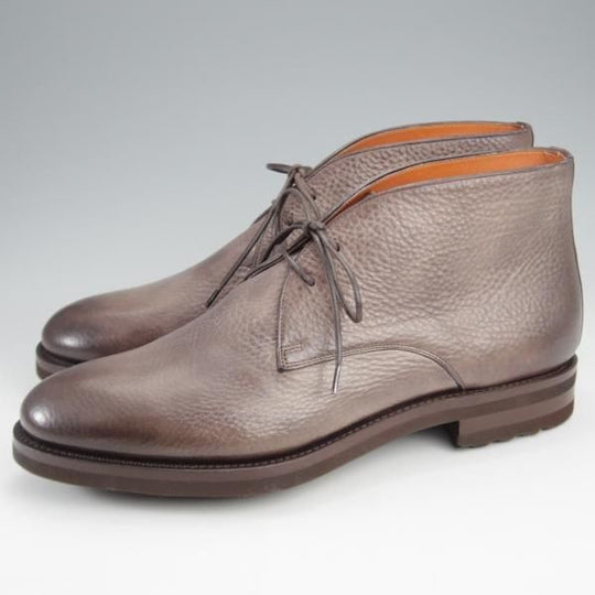 未使用★(伊)サントーニ SIZE 8【貴重★グッドイヤー・ボローニャ製法/チャッカブーツ】11764/グレインレザー/灰茶/メンズ/Santoni★k234