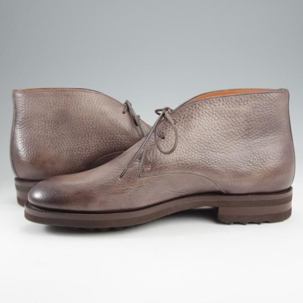 未使用★(伊)サントーニ SIZE 8【貴重★グッドイヤー・ボローニャ製法/チャッカブーツ】11764/グレインレザー/灰茶/メンズ/Santoni★k234