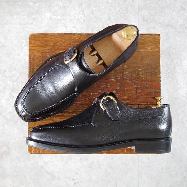 美品★(伊)タニノクリスチー SIZE 6【貴重★ブラックラピド製法/CORDEO/モンクストラップ】コルデオ/シボ革/黒/TANINO CRISCI★k237