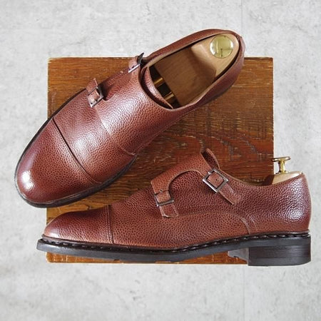 美品★パラブーツ SIZE 8.5【モデル定価￥90,200-★VIGNY/ヴィニー/ダブルモンク】グレインレザー/茶/メンズ/Paraboot★k264