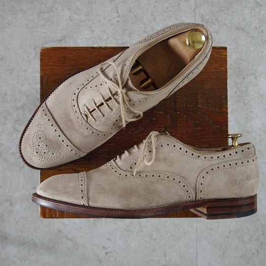 極上★オールデン 9.5D【貴重★ブルックスブラザーズ別注/96701】セミブローグ/スエード/薄茶/メンズ/BROOKS BROTHERS/ALDEN★k323