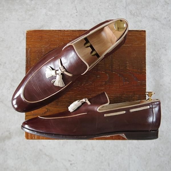 極上★(伊)アントニオ・マウリッツィ UK6.5程度【★トレーディングポスト別注/タッセルローファー】カーフ/濃茶/ANTONIO MAURIZI★k337