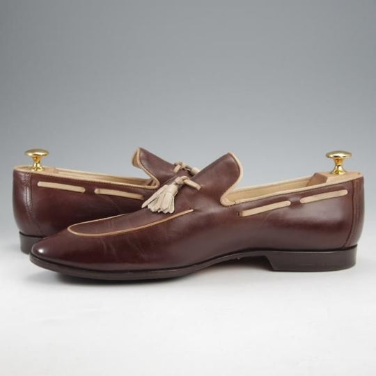 極上★(伊)アントニオ・マウリッツィ UK6.5程度【★トレーディングポスト別注/タッセルローファー】カーフ/濃茶/ANTONIO MAURIZI★k337