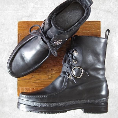 極美品★(伊製)HERMES/エルメス SIZE 40【貴重★チロリアンブーツ/ストラップ】カーフ/黒/メンズ★k370