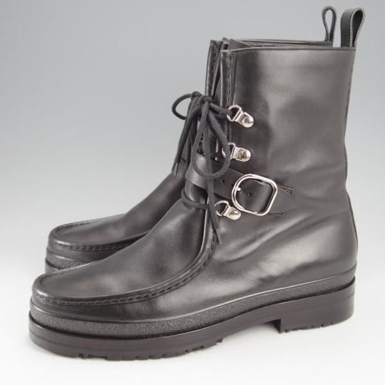 極美品★(伊製)HERMES/エルメス SIZE 40【貴重★チロリアンブーツ/ストラップ】カーフ/黒/メンズ★k370