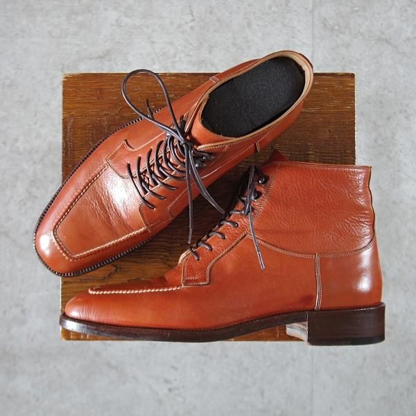 極上★(伊)マンニーナ UK6.5程度【貴重★オーダー品/レースアップブーツ】カーフ/茶/メンズ/MANNINA★k374