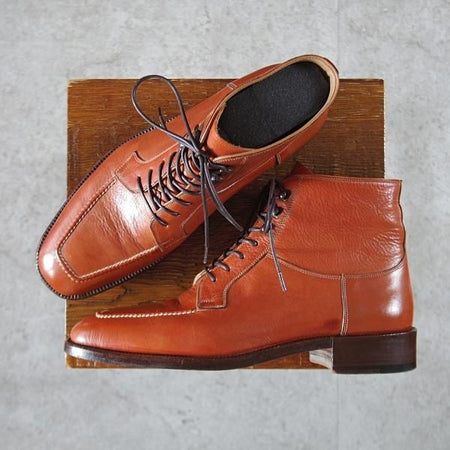 極上★(伊)マンニーナ UK6.5程度【貴重★オーダー品/レースアップブーツ】カーフ/茶/メンズ/MANNINA★k374