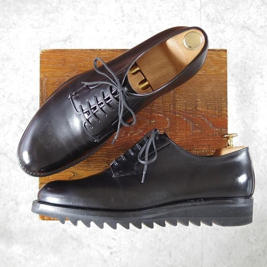 極上★(伊)F.LLIジャコメッティ SIZE 42【定価￥102,600-★FG173/プレーントゥ/シャークソール】MASSIMO/黒/メンズ/Giacometti★k384