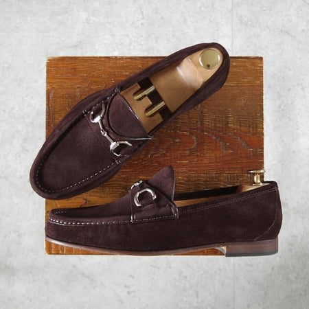 極美品★(伊)GUCCI/グッチ SIZE 6【★ホースビットローファー/濃茶】スエード/スリッポン/メンズ★k389