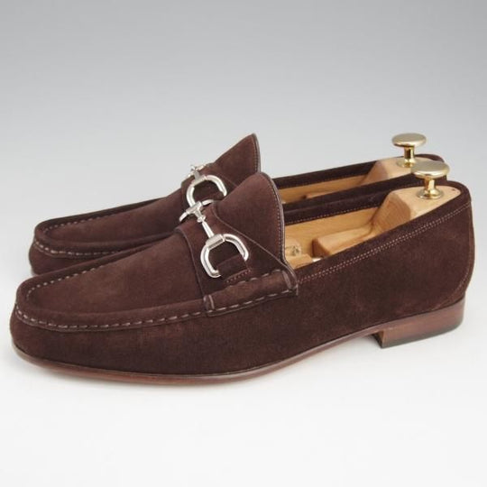 極美品★(伊)GUCCI/グッチ SIZE 6【★ホースビットローファー/濃茶】スエード/スリッポン/メンズ★k389