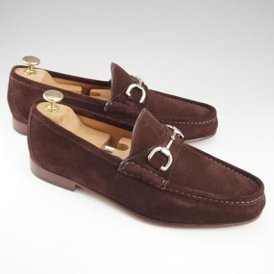 極美品★(伊)GUCCI/グッチ SIZE 6【★ホースビットローファー/濃茶】スエード/スリッポン/メンズ★k389