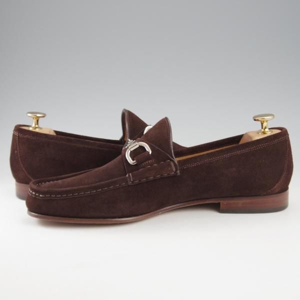 極美品★(伊)GUCCI/グッチ SIZE 6【★ホースビットローファー/濃茶】スエード/スリッポン/メンズ★k389