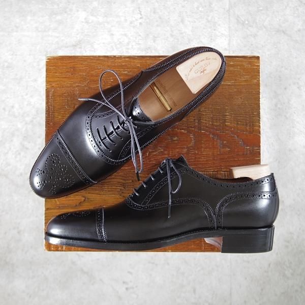 未使用★(浅草)ギルド・オブ・クラフツ SIZE 6(S)【定価￥132,000-★Robinson 3/(英国製)純正シューツリー付き】セミブローグ/黒★k392