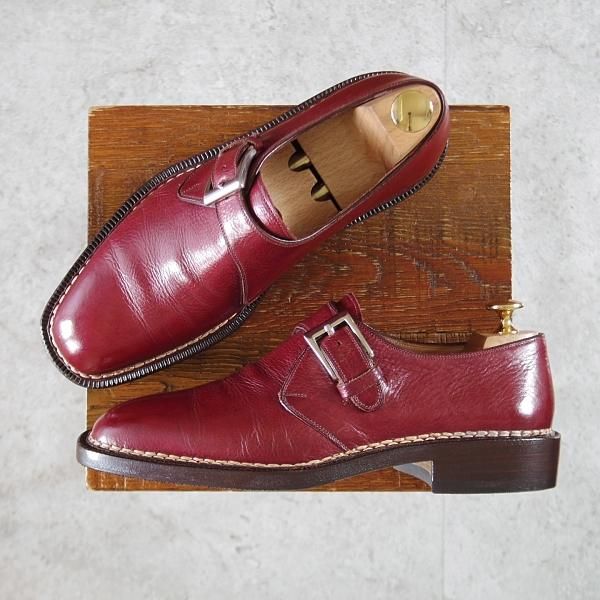 極上★(伊)マンニーナ UK6.5程度【貴重★ノルベジェーゼ製法/オーダー品/純正シューツリー付き】モンクストラップ/赤茶/MANNINA★k400