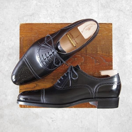 未使用★(浅草)ギルド・オブ・クラフツ SIZE 6.5(M)【定価￥132,000-★Robinson 3/(英国製)純正シューツリー付き】セミブローグ/黒★k408