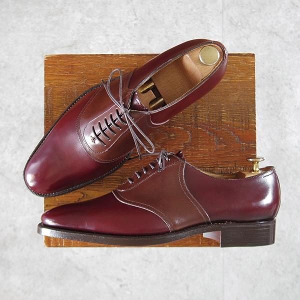 未使用★(HM)ギルド・オブ・クラフツ US7D【税込上代￥165,000-★Fudge/ハンドソーンウェルテッド製法】サドルシューズ/赤茶×茶★k432