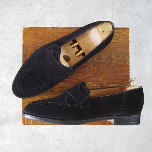 ★クロケット&ジョーンズ 7.5EX【貴重★(英)ポールスミス別注/バタフライローファー】スリッポン/スエード/黒/メンズ/Crockett&Jones★k441